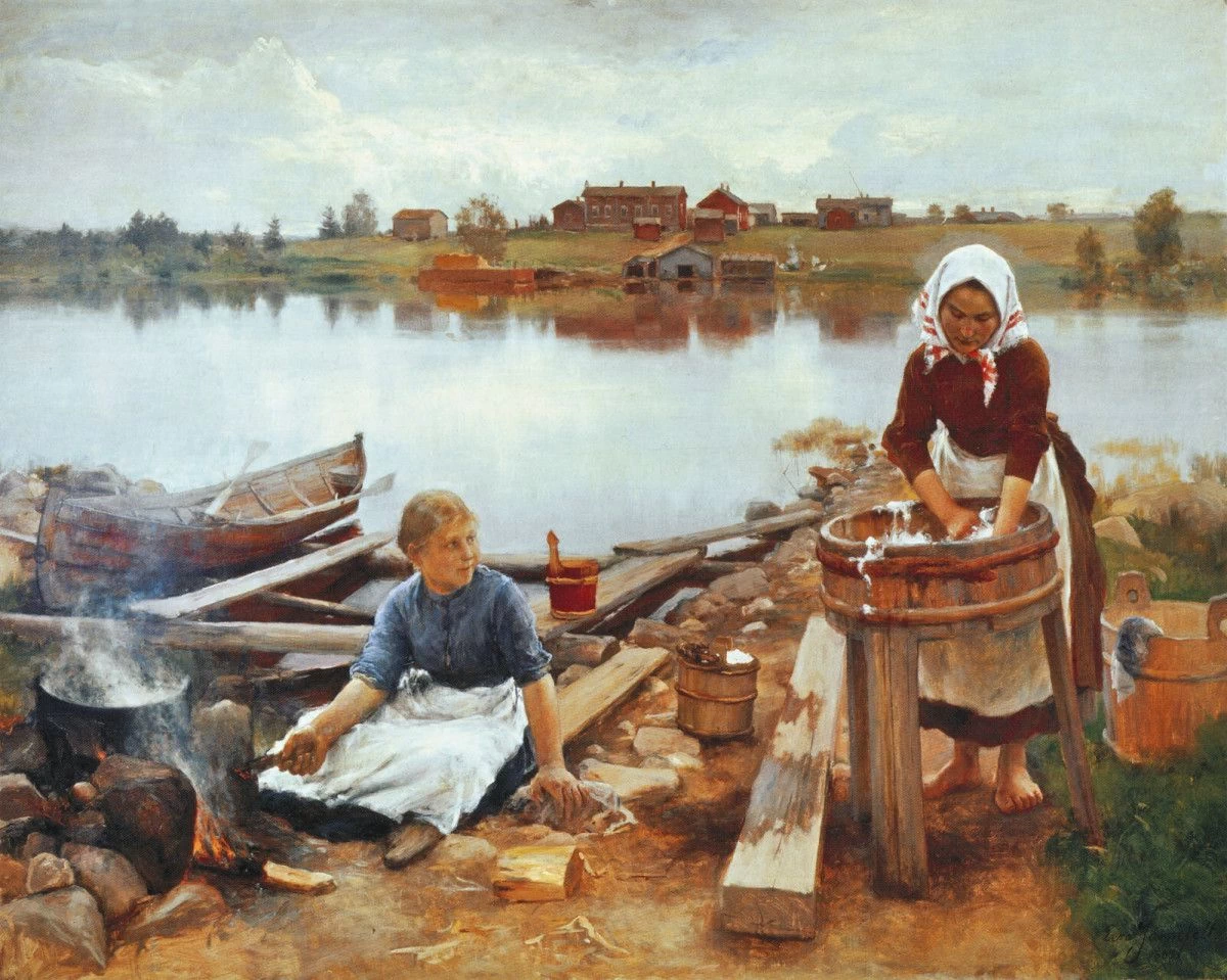 Eero Järnefelt - Lavandaie in riva al lago